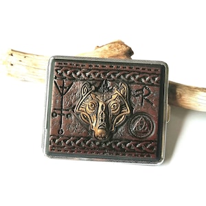 Porta sigarette Accessori celtici Protezione regalo uomo Fenrir lupo vichingo piccola scatola porta sigarette uomo Regalo per papà Mitologia celtica norrena