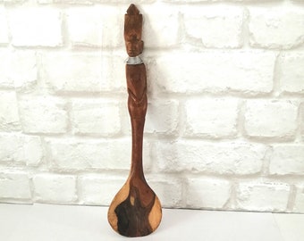 Decoración de cuchara de madera africana Cocina rústica tribal cuchara tallada a mano Figura de cuchara original africana Utensilios de madera Decoración africana regalo del hogar