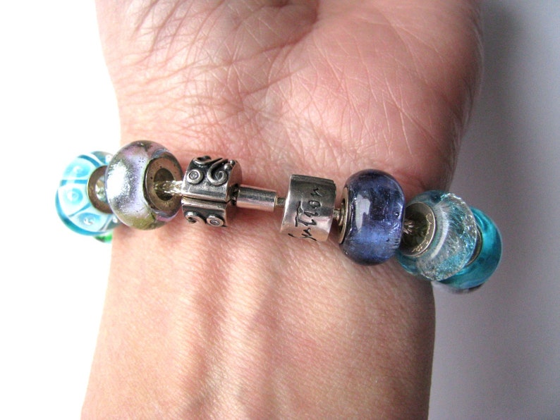 Murano glass beaded bracelet Glass beaded bracelet 925 sterling silver glass bracelet Luxury vintage lampwork beads bracelet Venetian glass