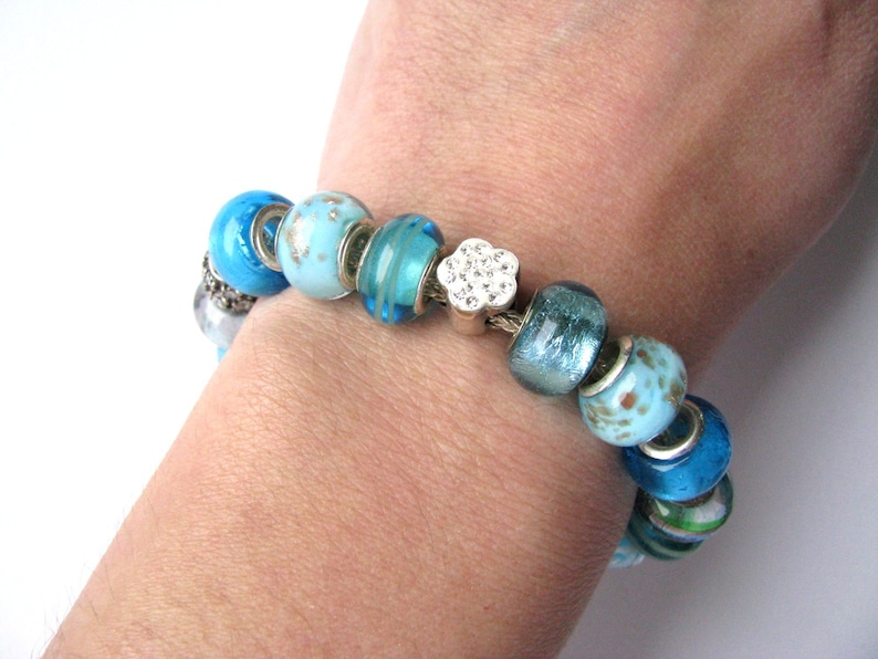 Murano glass beaded bracelet Glass beaded bracelet 925 sterling silver glass bracelet Luxury vintage lampwork beads bracelet Venetian glass
