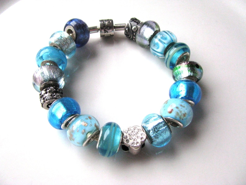 Murano glass beaded bracelet Glass beaded bracelet 925 sterling silver glass bracelet Luxury vintage lampwork beads bracelet Venetian glass