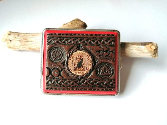 Cigarette Holder Case Wicca Black Cat Lover Gift Protection Pagan Triple  Moon Goddess Celtic Triquetra Witchcraft Black Cat Small Box Gift