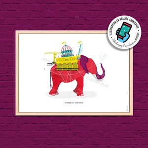 Affiche d'un éléphant déambulant dans la ville de Nantes inspiré de Jules Verne l'illustration s'anime sur votre téléphone