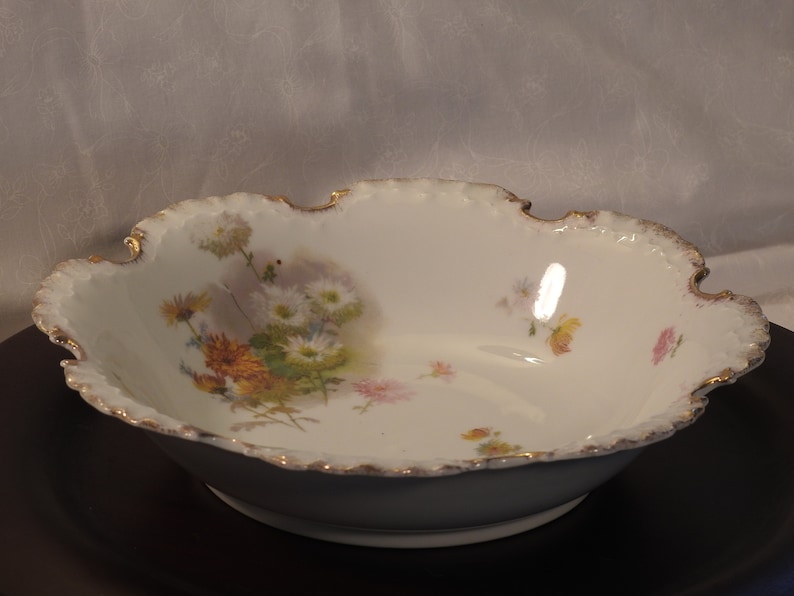 Ornate Rosenthal Monbijou Bavaria Floral Center Bowl With Ornate Double ScallopedRuffled Gold Trim Rim Hand Painted Bavaria Bowl