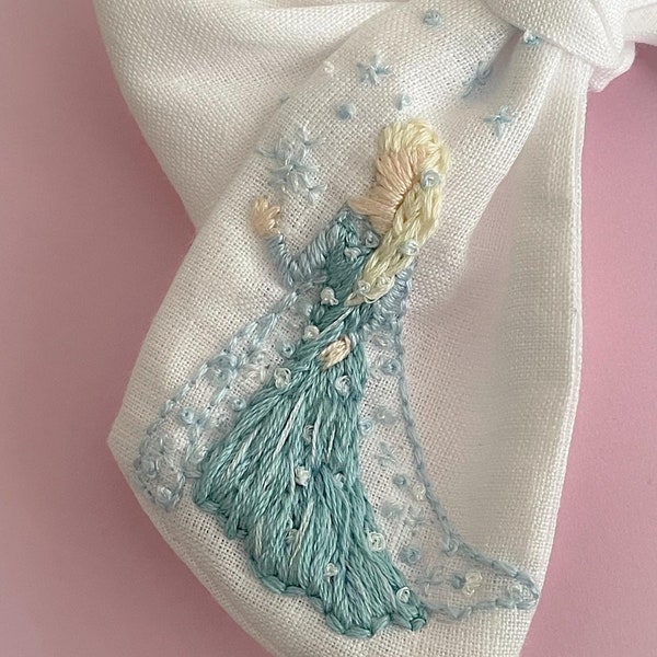Frozen Elsa embroidery Bow/ Custom Bows/Handmade embroidery