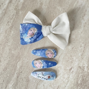 Frozen Elsa Bows/Elsa Bow/Frozen Bows/ Elsa Snap Clips Set / Set of 4 Disney Bows/Olaf Snap Clip