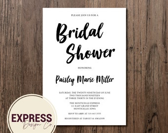 CUSTOMIZED Simple and Elegant Bridal Shower Invitation