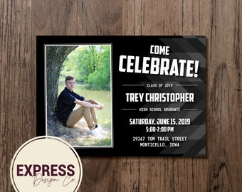 CUSTOMIZED Photo Graduation Black Grad Party Invitation