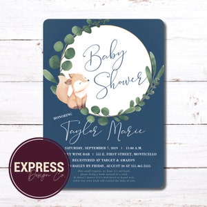 CUSTOMIZED Gender Neutral, Baby Fox, Baby Animal, Greenery, Eucalyptus Baby Shower Invitation