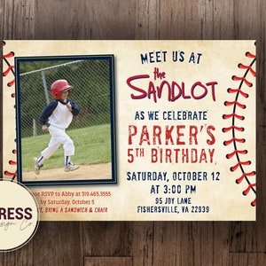 CUSTOMIZED Photo Kids Baseball Birthday Invitation