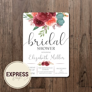 CUSTOMIZED Cranberry Floral and Greenery Bridal Shower Invitation