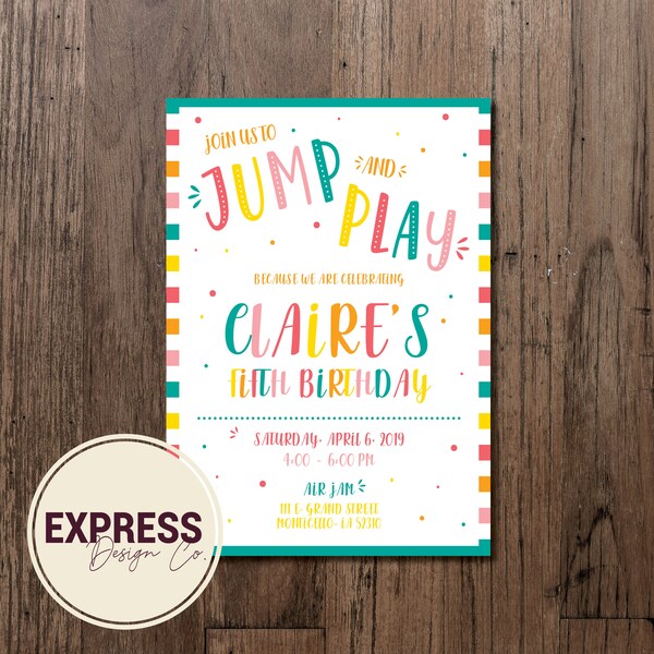 CUSTOMIZED Jump and Play Birthday Party Celebration Invitation