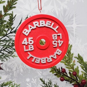 Small Barbell Christmas Ornament 45lb / Christmas Gift / Stocking Stuffer / Crossfit Weightlifting Powerlifting Strongman