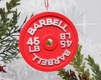 Small Barbell Christmas Ornament 45lb / Christmas Gift / Stocking Stuffer / Crossfit Weightlifting Powerlifting Strongman