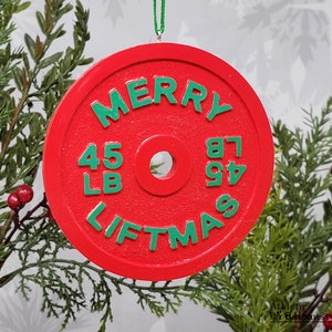 Merry Liftmas Ornament / Barbell Weight Plate Christmas Stocking Stuffer / Athletic Trainer Gift Powerlifting Weightlifting