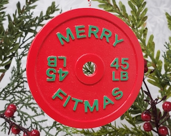 Merry Fitmas Barbell Plate Ornament, Powerlifting Gift