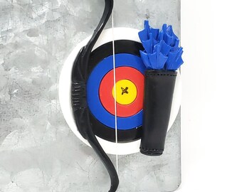 Handmade Archery Target Magnet / Ornament: Recurve Bow, Quiver