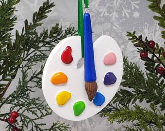 Handmade Artist Palette Ornament, Paint Brush Christmas Gift