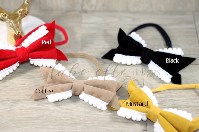 Infant Headband Baby Gift Photo Prop Pom Pom Bow Headband Newborn Headband Nylon Headband Headband SET Baby Hair Bows Velvet Bows