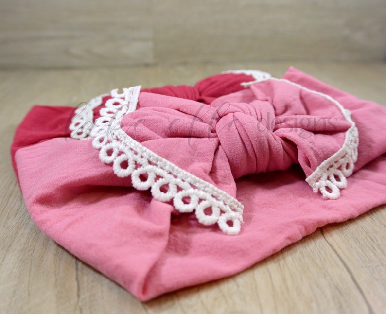 Baby Head Wrap Top Knot Headband Baby Headband Scallop Lace Trim Bow Nylon Headband Newborn Headband Infant Toddler Headbands