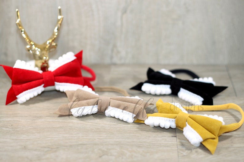 Infant Headband Baby Gift Photo Prop Pom Pom Bow Headband Newborn Headband Nylon Headband Headband SET Baby Hair Bows Velvet Bows