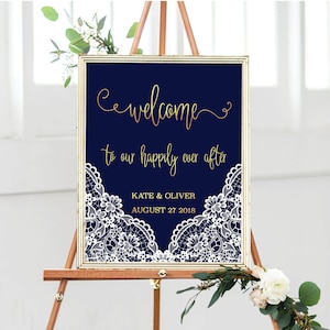 WEDDING WELCOME SIGN, Navy and Gold Welcome Sign, Navy Lace Wedding, Elegant Wedding Sign, Formal Wedding, Navy and Gold Wedding Sign