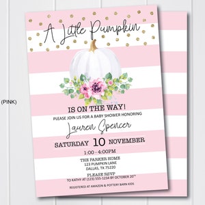 Junge oder Mädchen-Babyparty-Einladung, kleine Kürbis-Babyparty-Einladung, Herbst-Babyparty-Einladung, Herbst-Babyparty, weißer Kürbis mit Blumen