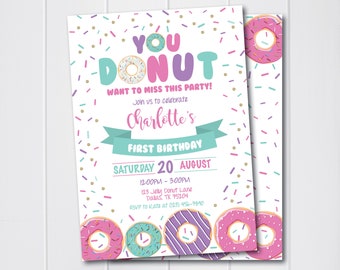Donut Birthday Invitation, Donut Grow Up Invite, Donut Party, Sprinkles Invite, Donut Birthday Invite, First Birthday Invite, Donut Invite