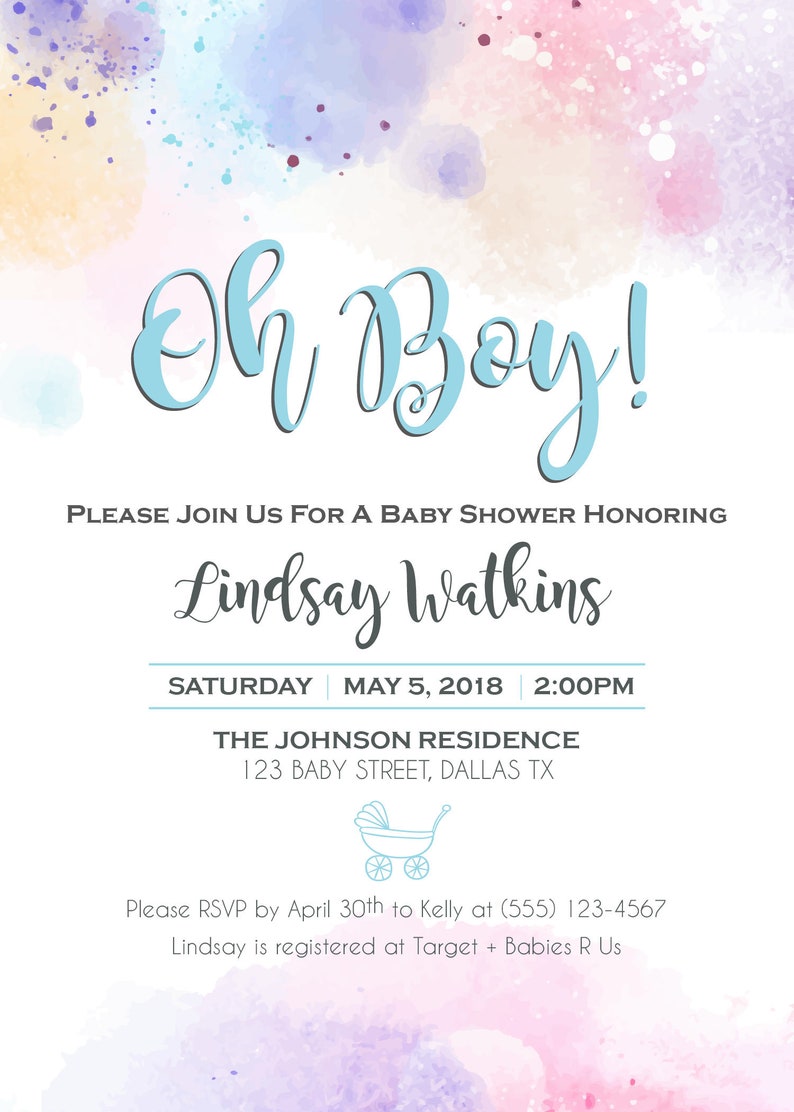 BABY SHOWER INVITATION Boy Baby Shower Invite Watercolor Etsy