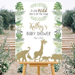 SAFARI BABY SHOWER Welcome Sign, Jungle Baby Shower Sign, Gold Glitter Sign, Giraffe Baby Shower, Elephant Baby Shower, Safari Decorations