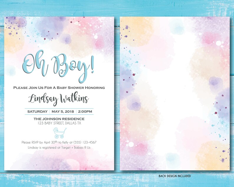 BABY SHOWER INVITATION Boy Baby Shower Invite Watercolor Etsy