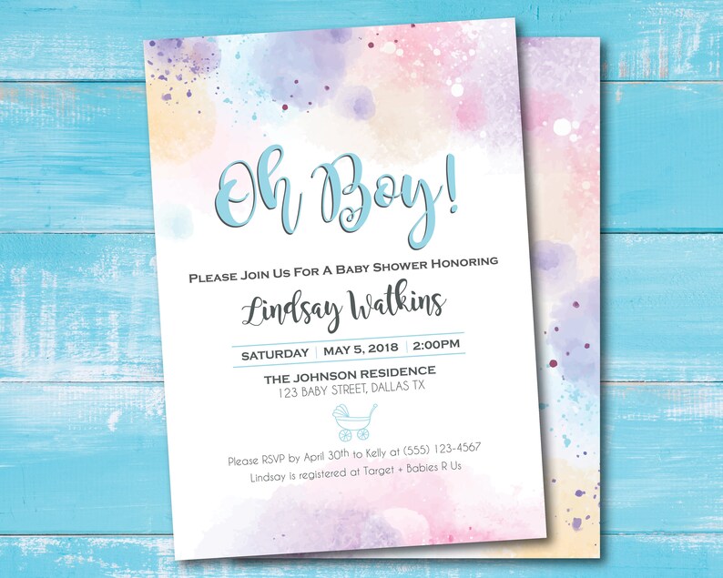 BABY SHOWER INVITATION Boy Baby Shower Invite Watercolor Etsy