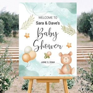 TEDDY BEAR BABY Shower Welcome Sign, Boho Baby Shower Welcome Sign, Bearly Wait Baby Shower, Gender Neutral Baby Shower Welcome Sign