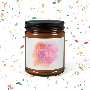 Birthday Celebration Scented Soy Candle, Relaxing Aromatherapy Gift, Home Decor for Celebrations, Amber Jar Candle, Multi-Size Options