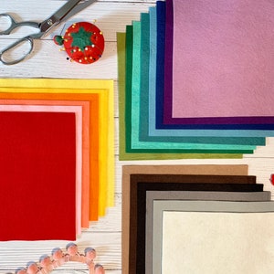 Wool Blend Felt Rainbow Bundle - 20 9&quot;x9&quot; sheets of felt