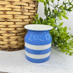 Vintage T.G. Green Cornish Kitchen Ware Blue & White Striped Crock Storage Jar | Small English Stoneware Jar  | Made in England |Cornishware