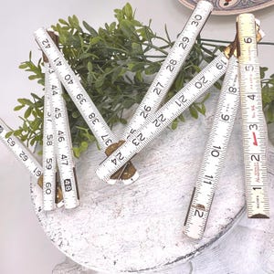 Vintage White Wooden Stanley Handyman Extension Folding Ruler / Wood Carpenters Tape Measure Old Tools image 5