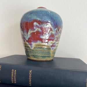 Vintage Sutter Glazed Pottery Vase / Handmade Stoneware Pottery Flambe Drip Glaze / Free Shipping