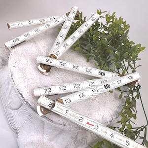 Vintage White Wooden Stanley Handyman Extension Folding Ruler / Wood Carpenters Tape Measure Old Tools