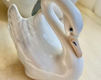 Vintage Coquette White Swan / Made in Spain / Tengra Swan / Porcelain Swan Vase Planter /