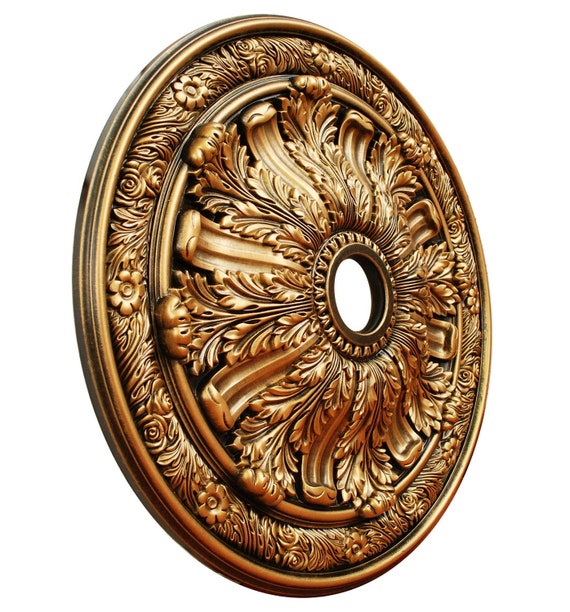 Ceiling Medallion Golden Acanthus 30 In Hand Painted Etsy