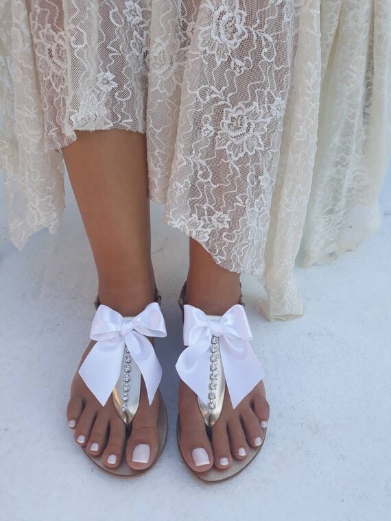 white bow sandals for womens