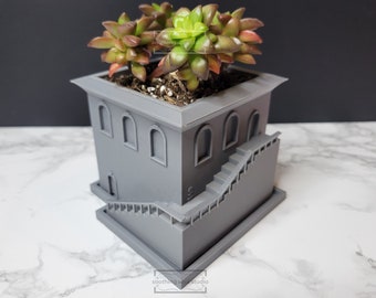 Mini Villa Succulent Planter, Geometric Planter, Housewarming Gift, Cute Desk Decor, Modern Plant Pot with Saucer, Architecture Planter