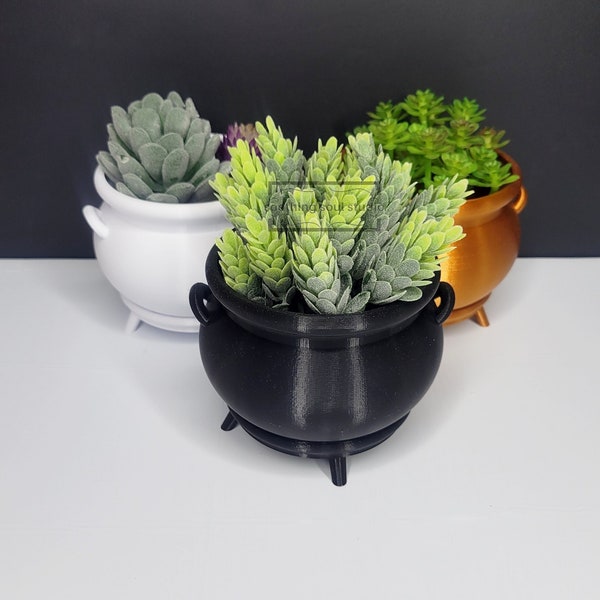 Cauldron Mini Planter & Stand, Goth Succulent Planter Decor, Indoor Housewarming Plant Gift, Cute Desk Decor, Spooky Plant Pot with Drain