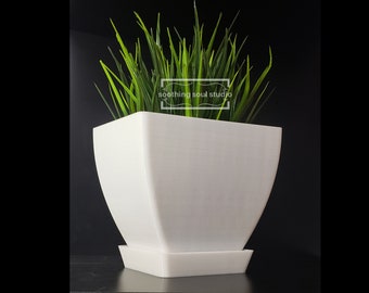 Stylish Geometric Planter, Contemporary Plant Pot, Modern Indoor Housewarming Gift, Succulent Desk Decor, Flowerpot with Drainage & Tray