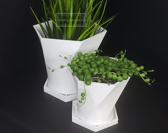 Modern Geometric Indoor Planter with Drainage | 3D Printed Plant Pot for Succulents, Desk Decor, Home & Office Gift