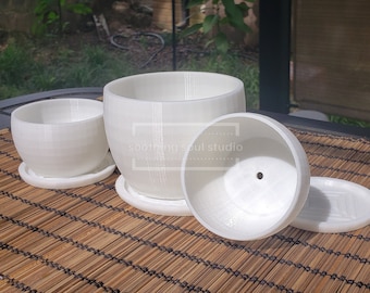Custom Sizing Planter Pots, Modern Indoor Flowerpot, Unique Houseplant Gift, Round Geometric Desk Decor, Plant Pot with Drainage & Tray