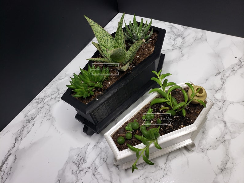 Coffin Mini Planter & Stand Goth Succulent Planter Decor image 1
