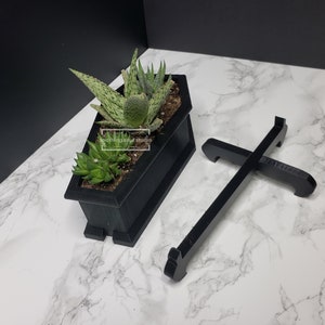 Coffin Mini Planter & Stand, Goth Succulent Planter Decor, Indoor Housewarming Plant Gift, Cute Desk Decor, Spooky Plant Pot with Drain image 9