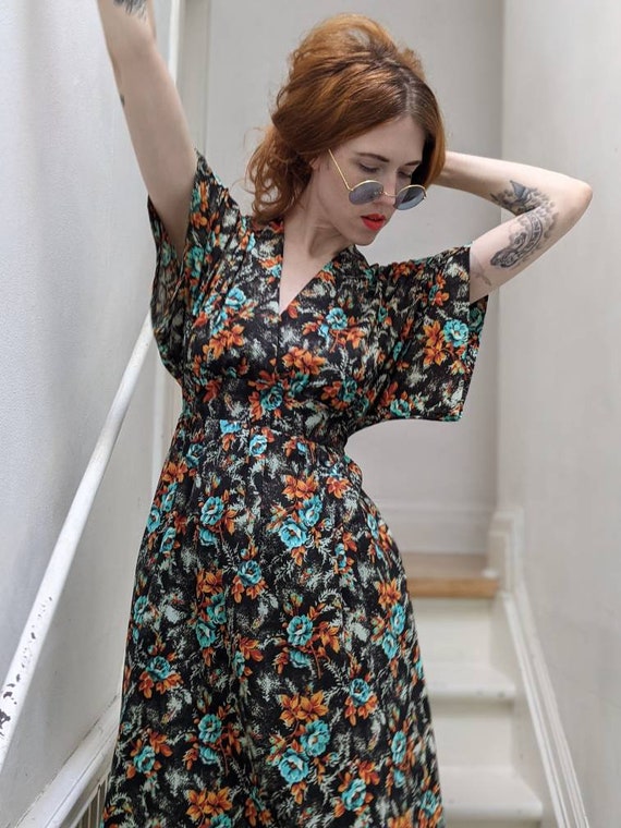 Early 70s Vintage Maxi Dress, Hawaiian Floral Print w… - Gem